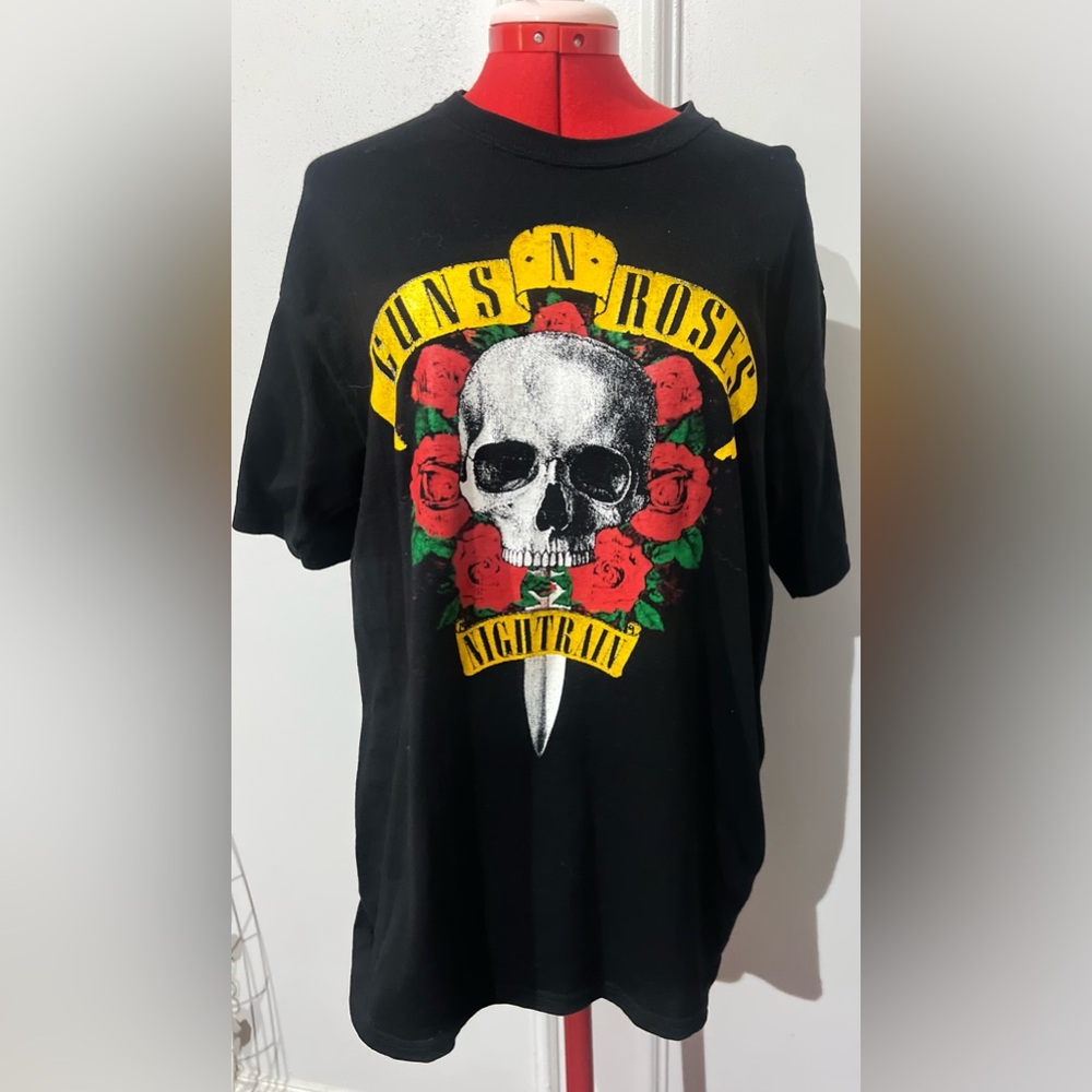 Black Graphic T-Shirt Guns N Roses Nightrain Cotton Size Large